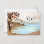Rosa Cherry Tree Ocean Butterfly Wedding RSVP Card Einladung (Vorderseite)