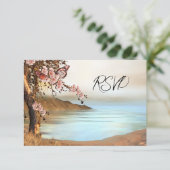 Rosa Cherry Tree Ocean Butterfly Wedding RSVP Card Einladung (Stehend Vorderseite)