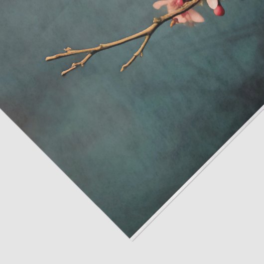 Rosa CherryBlossom Baumzweig Türkisgrüner Himmel Seidenpapier (Ausschnitt)