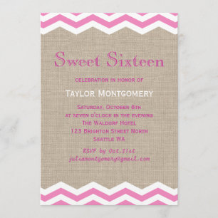 Rosa Chevron auf Jute Sweet Sixteen Einladung