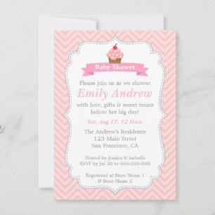 Rosa Chevron, Süßer Cupcake, Babyparty Einladung