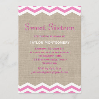 Rosa Chevrons auf Einladung von Burlap 16 . Geburt