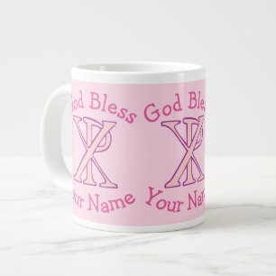 Rosa Chi-Ro-Christen-Kreuz auf rosa personalisiert Jumbo-Tasse