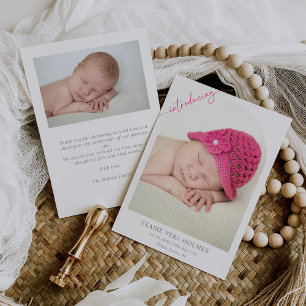 Rosa Chic-Bogen-Foto-Baby-Ankündigungskarte Einladung