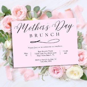 Rosa Chic Einfache Schrift Muttertags-Brunch Einladung