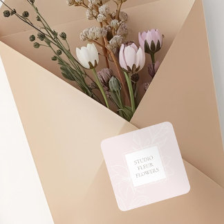 Rosa | Chic Floral Label Quadratischer Aufkleber