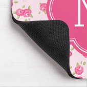 Rosa Chic Vintage Blumenprint Monogramm Mousepad (Ecke)