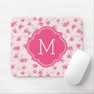 Rosa Chic Vintage Blumenprint Monogramm Mousepad