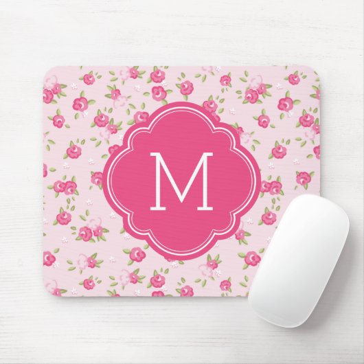Rosa Chic Vintage Blumenprint Monogramm Mousepad (Mit Mouse)