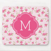 Rosa Chic Vintage Blumenprint Monogramm Mousepad (Vorne)