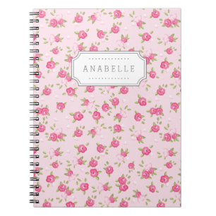 Rosa Chic Vintage Blumenprint Monogramm Notizblock