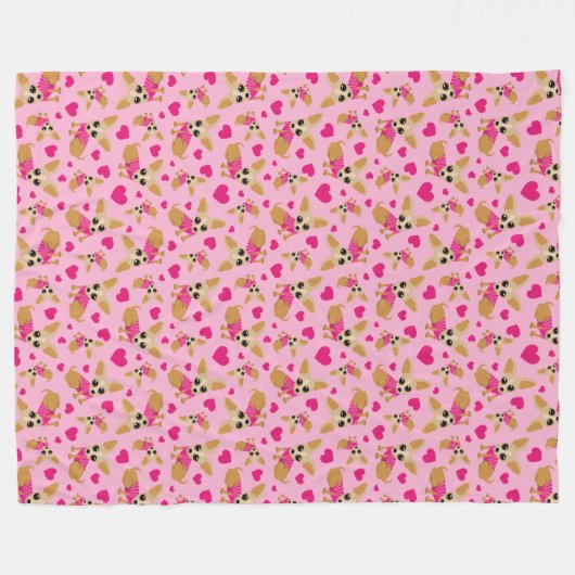 Rosa Chihuahua-Herz-Muster Fleecedecke (Vorderseite (Horizontal))
