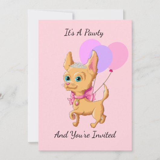 Rosa Chihuahua Prinzessin Einladung zur Geburtstag (Vorderseite)