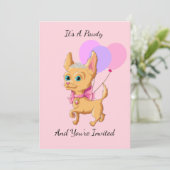 Rosa Chihuahua Prinzessin Einladung zur Geburtstag (Stehend Vorderseite)
