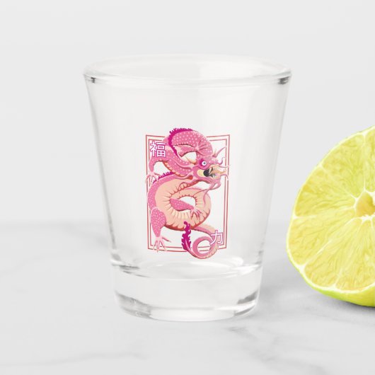 Rosa chinesischer Drache Schnapsglas (Vorderseite)