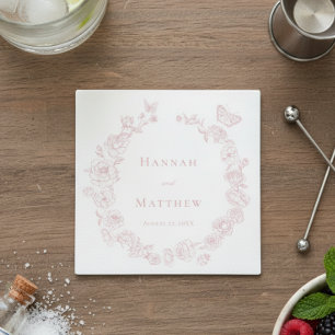 Rosa Chinoiserie Bird Wappen Wedding Serviette