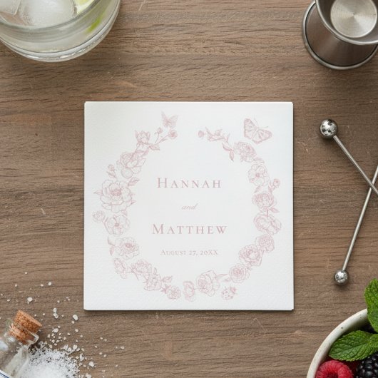 Rosa Chinoiserie Bird Wappen Wedding Serviette