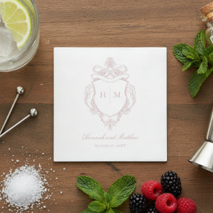 Rosa Chinoiserie Bird Wappen Wedding Serviette