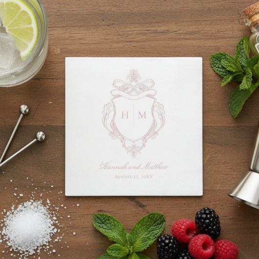 Rosa Chinoiserie Bird Wappen Wedding Serviette