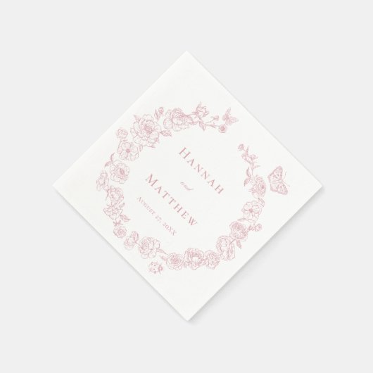 Rosa Chinoiserie Bird Wappen Wedding Serviette (Ecke)