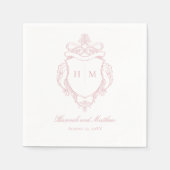 Rosa Chinoiserie Bird Wappen Wedding Serviette (Vorderseite)