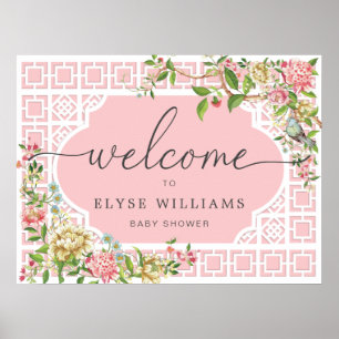 Rosa Chinoiserie Blumen Baby Shower Willkommenssch Poster