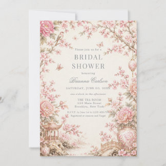 Rosa Chinoiserie Blumen Hochzeitsdusche Einladung