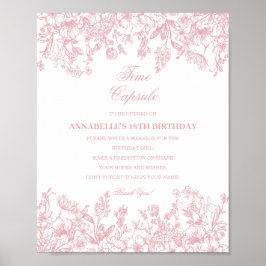 Rosa Chinoiserie-Blumen-Zeitkapsel-Baby-Geburtstag Poster