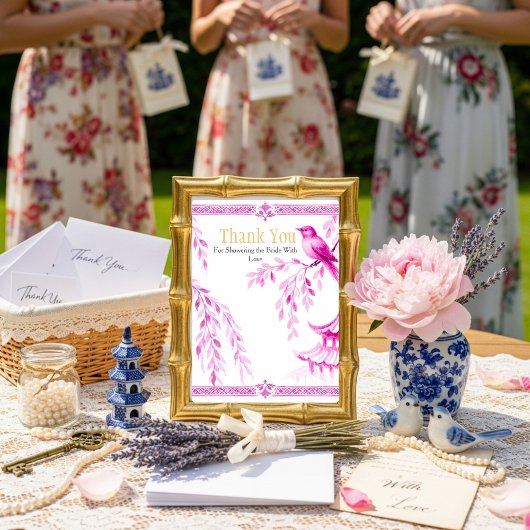 Rosa Chinoiserie "Danke" Schild Einladung