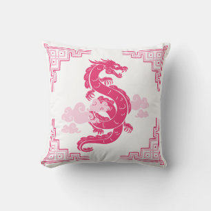 Rosa Chinoiserie Dragon und Wolken Kissen