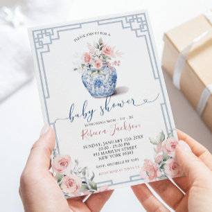 Rosa Chinoiserie-Gingertopf-Baby-Party Einladung