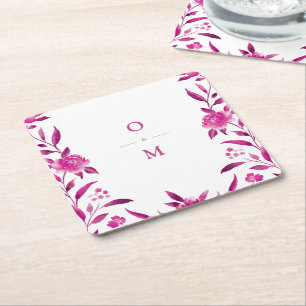 Rosa Chinoiserie-Hochzeitsmonogramm Rechteckiger Pappuntersetzer