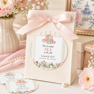 Rosa Chinoiserie-Kachel Mahjong Mädchen Baby Showe Runder Aufkleber