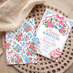 Rosa Chinoiserie Mahjong Baby Shower Florale Schle Einladung