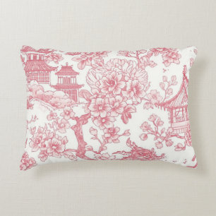Rosa Chinoiserie-Toile-Drache Kirschblüte Dekokissen
