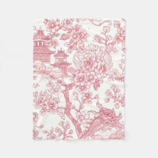 Rosa Chinoiserie-Toile-Drache Kirschblüte Fleecedecke (Vorderseite)