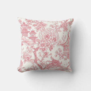 Rosa Chinoiserie-Toile-Drache Kirschblüte Kissen