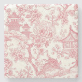 Rosa Chinoiserie-Toile-Drache Kirschblüte Steinuntersetzer (Vorderseite)