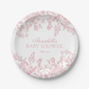 Rosa Chinoiserie Vintage Blumen Baby Shower Desser Pappteller