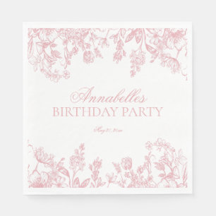 Rosa Chinoiserie Vintage Floral Geburtstagsdessert Serviette
