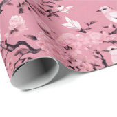 Rosa Chinoiserie Vogelblumendekutsche Geschenkpapier (Rolleneckpunkt)