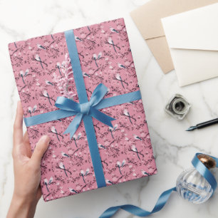 Rosa Chinoiserie Vogelblumendekutsche Geschenkpapier