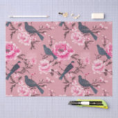 Rosa Chinoiserie Vogelblumendekutsche Seidenpapier (Handwerk)