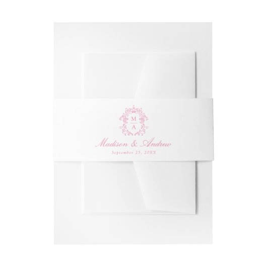 Rosa Chinoiserie Wappen Monogram Wedding Einladungsbanderole (Vorderseite Beispiel)