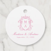 Rosa Chinoiserie Wappen Monogram Wedding Geschenkanhänger (Vorderseite)