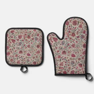 Rosa Chintz Blumen Boho Cottagecore Ofenhandschuh & Topflappen-Set