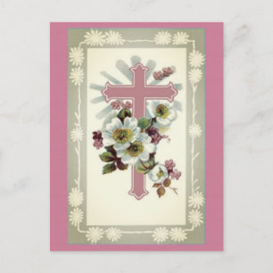 Rosa christliches Kreuz Postkarte