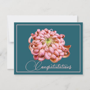 Rosa Chrysantheme Cyan Hintergrund Herzlichen Glüc Postkarte