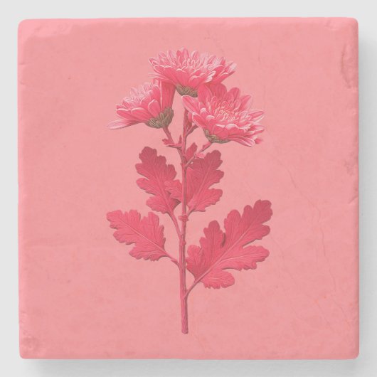 Rosa Chrysantheme Steinuntersetzer (Vorderseite)