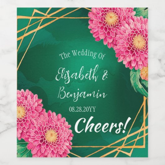 Rosa Chrysanthemen mit geometrischem Weinetikett (Einzelnes Label)